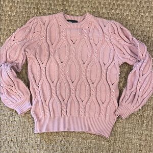 Alice Blue pink Textured Sweater with pearls